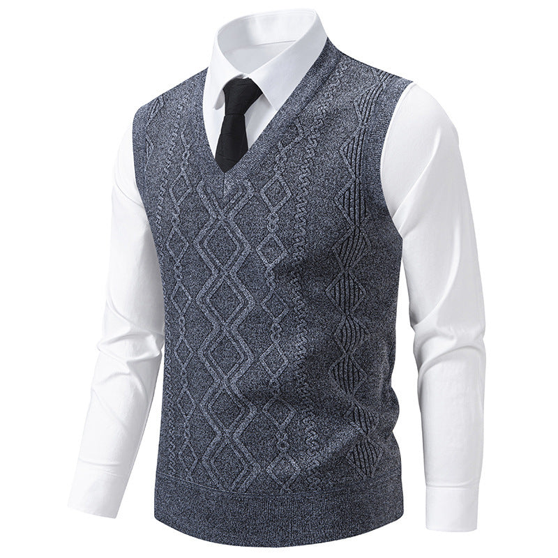 Men's knitted sweater with V-neck and textured cable pattern Lisslune