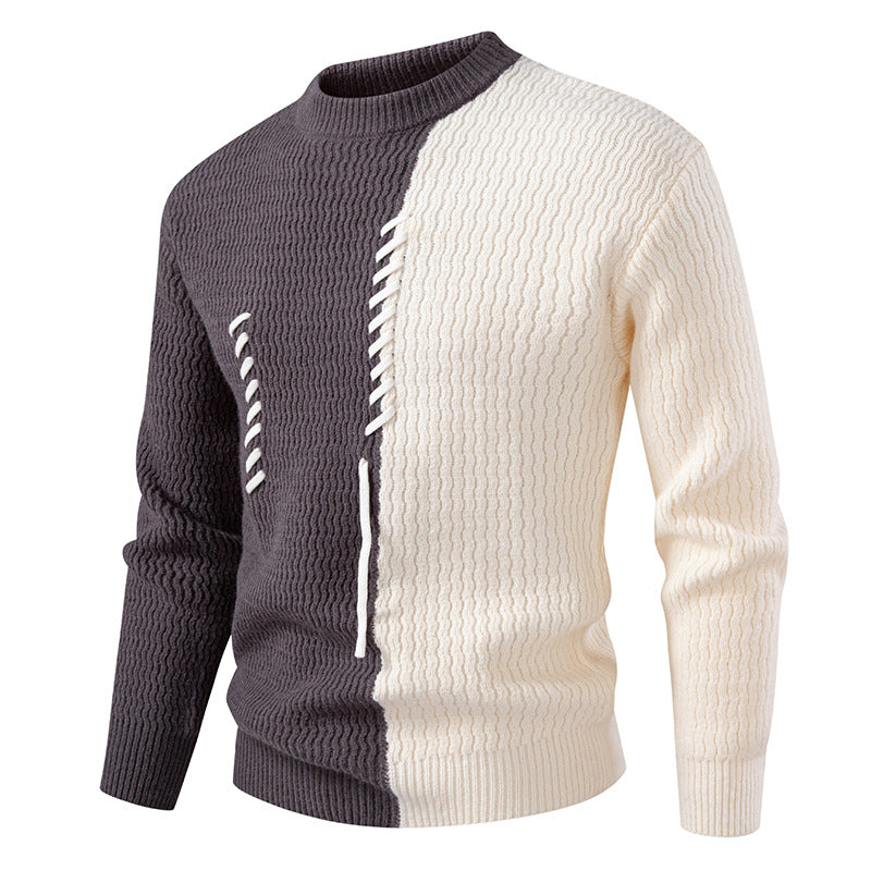 Men's chunky knit sweater with asymmetric pattern and decorative detail Lisslune