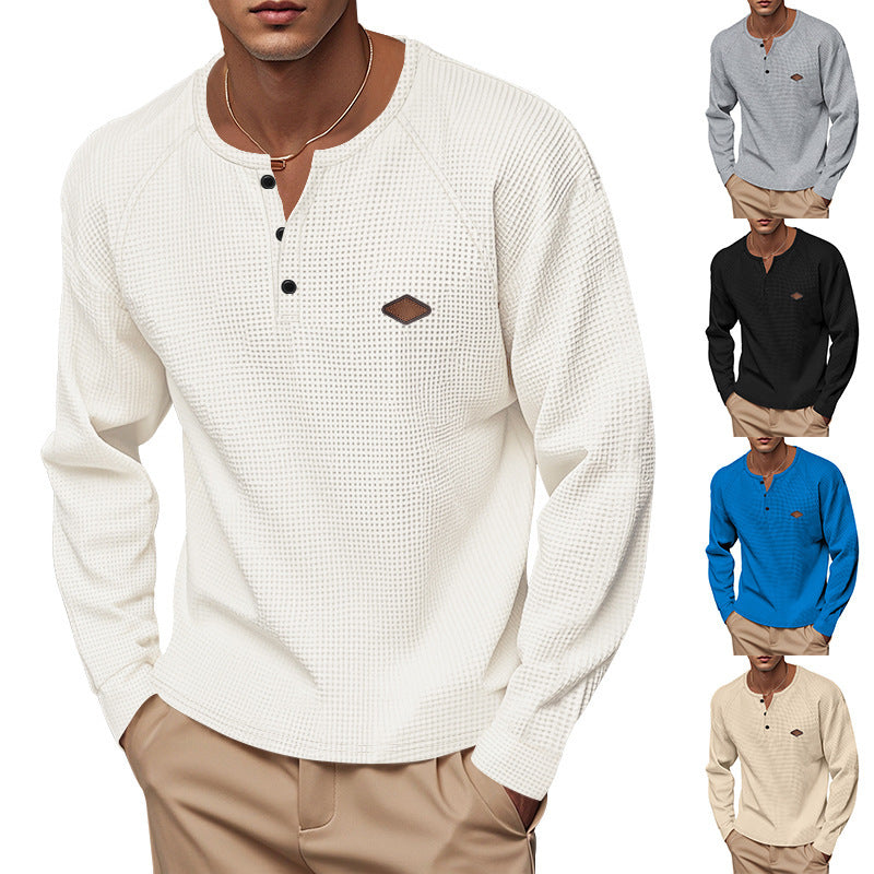 Men's Long Sleeve Henley Shirt made from breathable cotton blend with textured design Lisslune