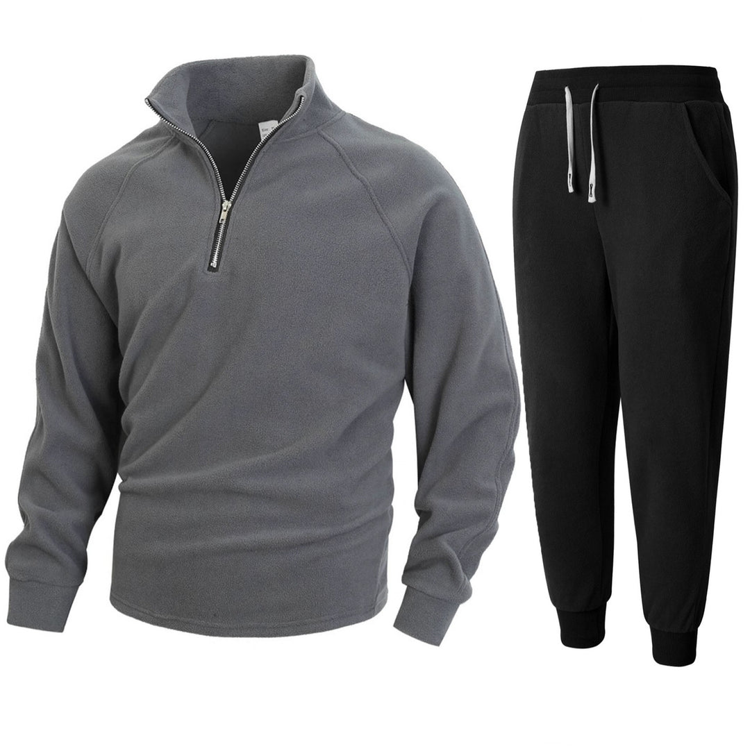 Men's fleece loungewear set with half-length zipper Lisslune