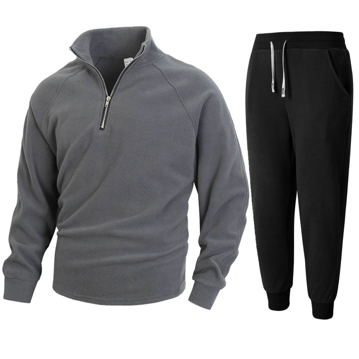Men's fleece loungewear set with half-length zipper Lisslune