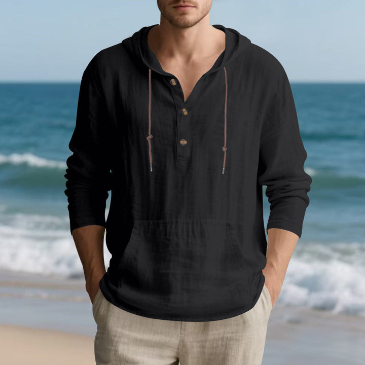 Men's casual hoodie with button placket and kangaroo pocket Lisslune