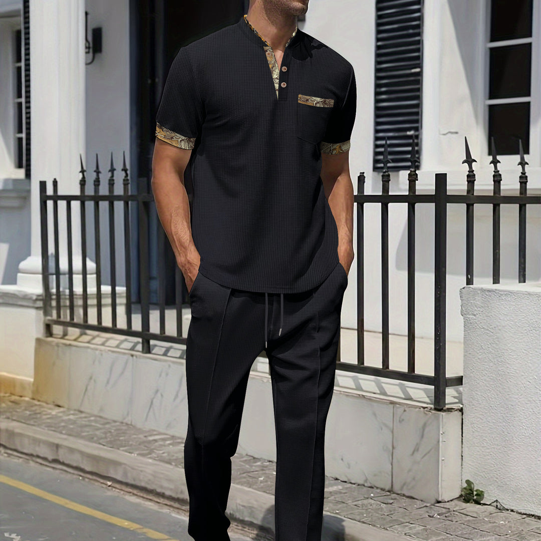 Men's Fashion Outfit Set with Textured Top and Casual Pants Lisslune