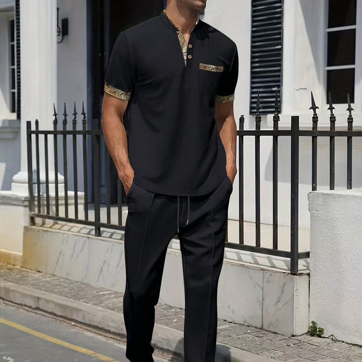 Men's Fashion Outfit Set with Textured Top and Casual Pants Lisslune