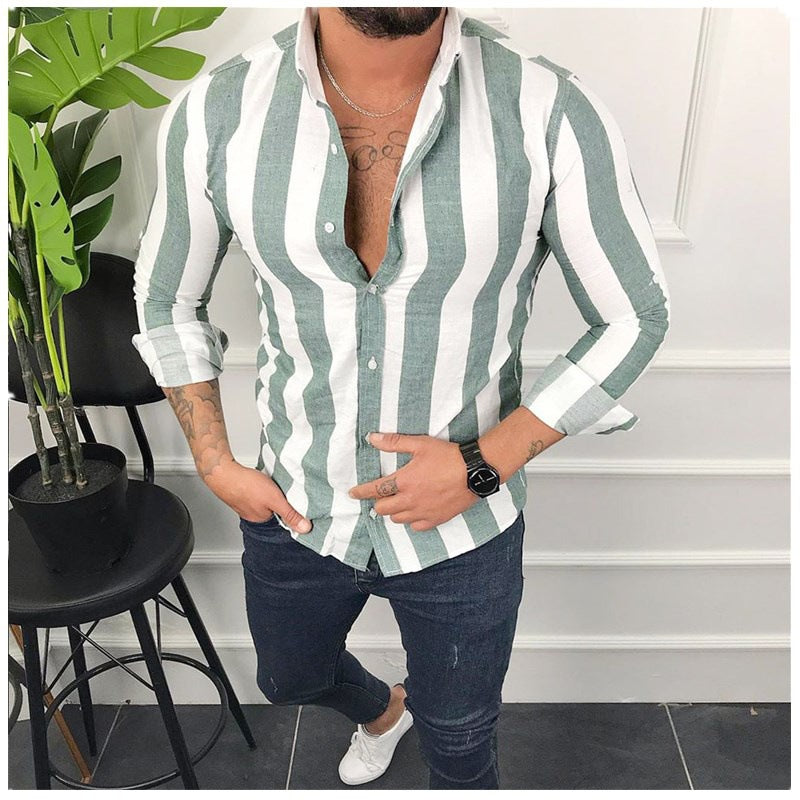 Men's long-sleeve shirt with modern stripe pattern and stylish details Lisslune