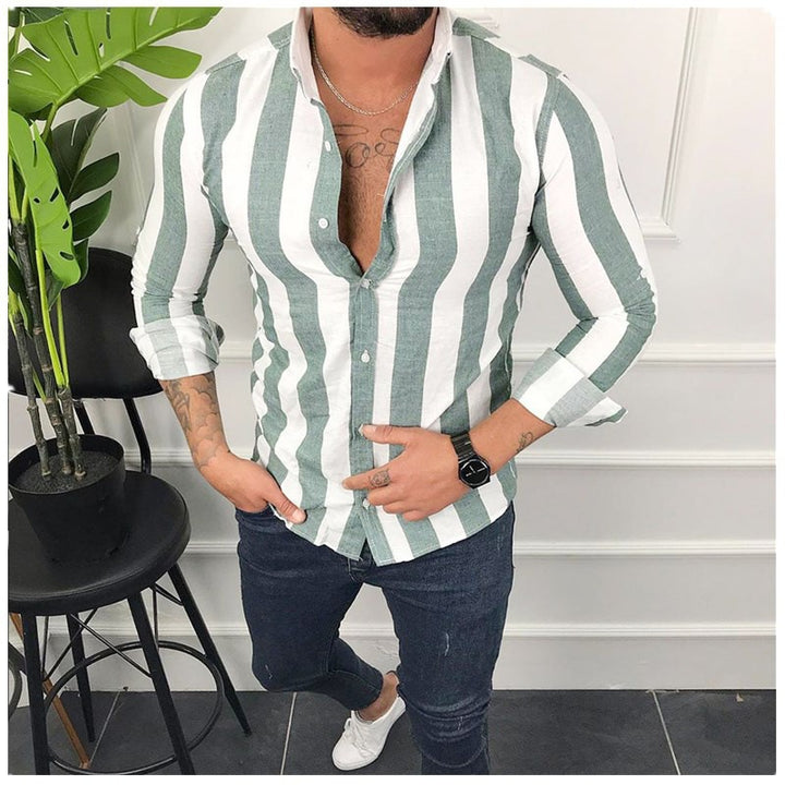 Men's long-sleeve shirt with modern stripe pattern and stylish details Lisslune