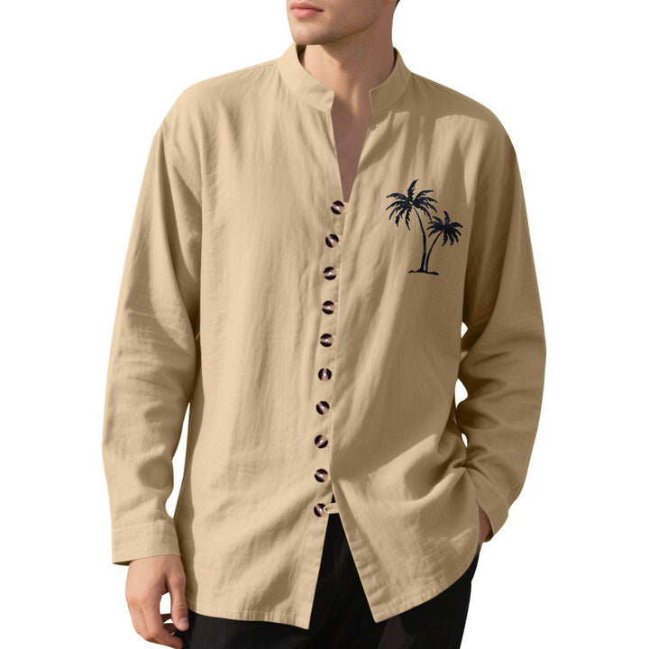 Men's long-sleeve shirt with embroidered palm motif and button placket Lisslune