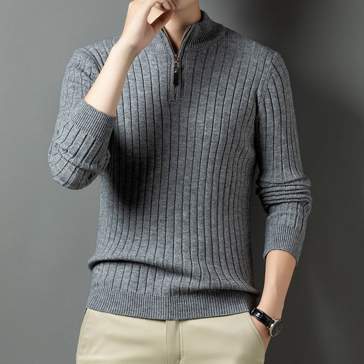 Men's knit sweater with modern stand-up collar in ribbed design Lisslune