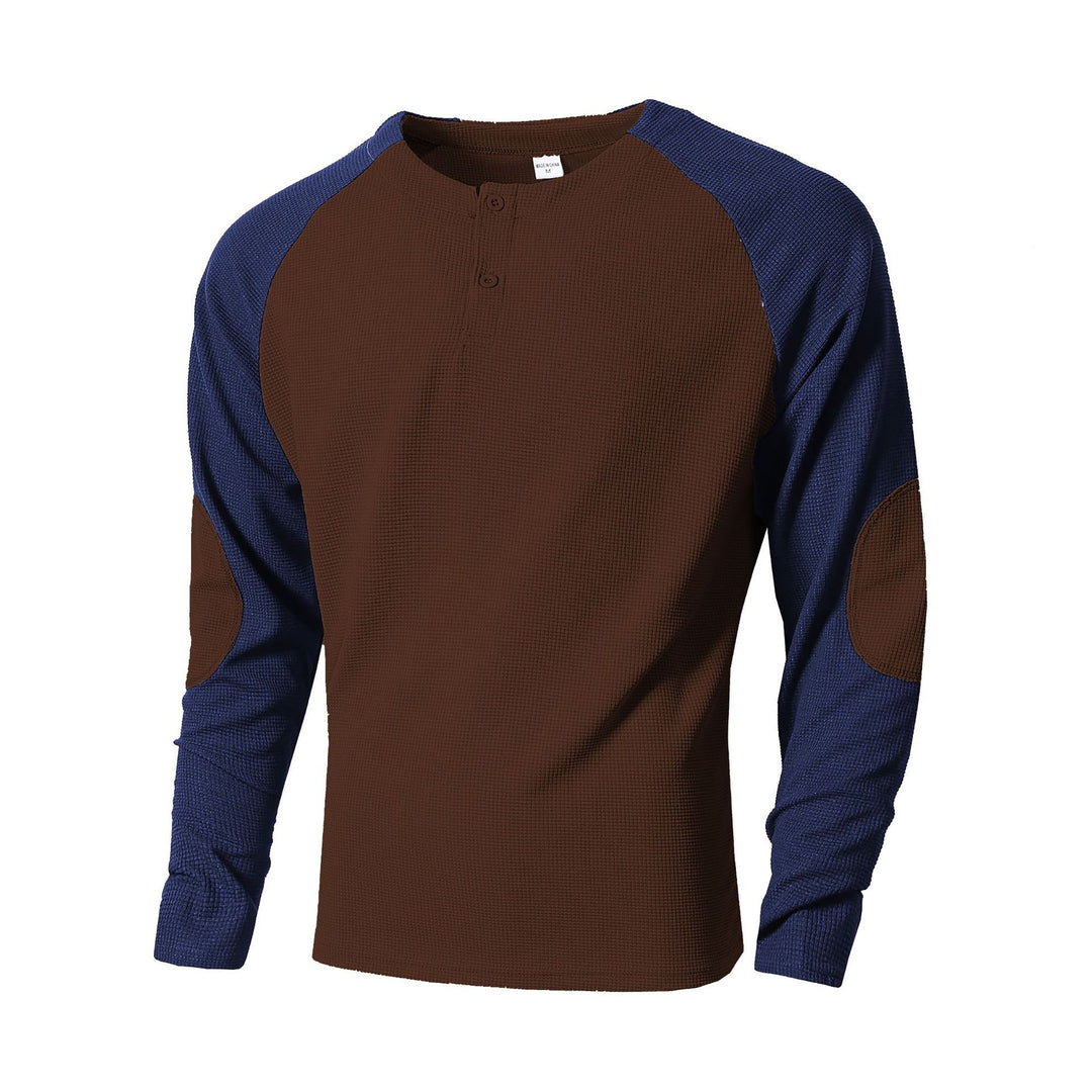 Men's long sleeve shirt with fashionable Henley neckline and textured sleeves Lisslune