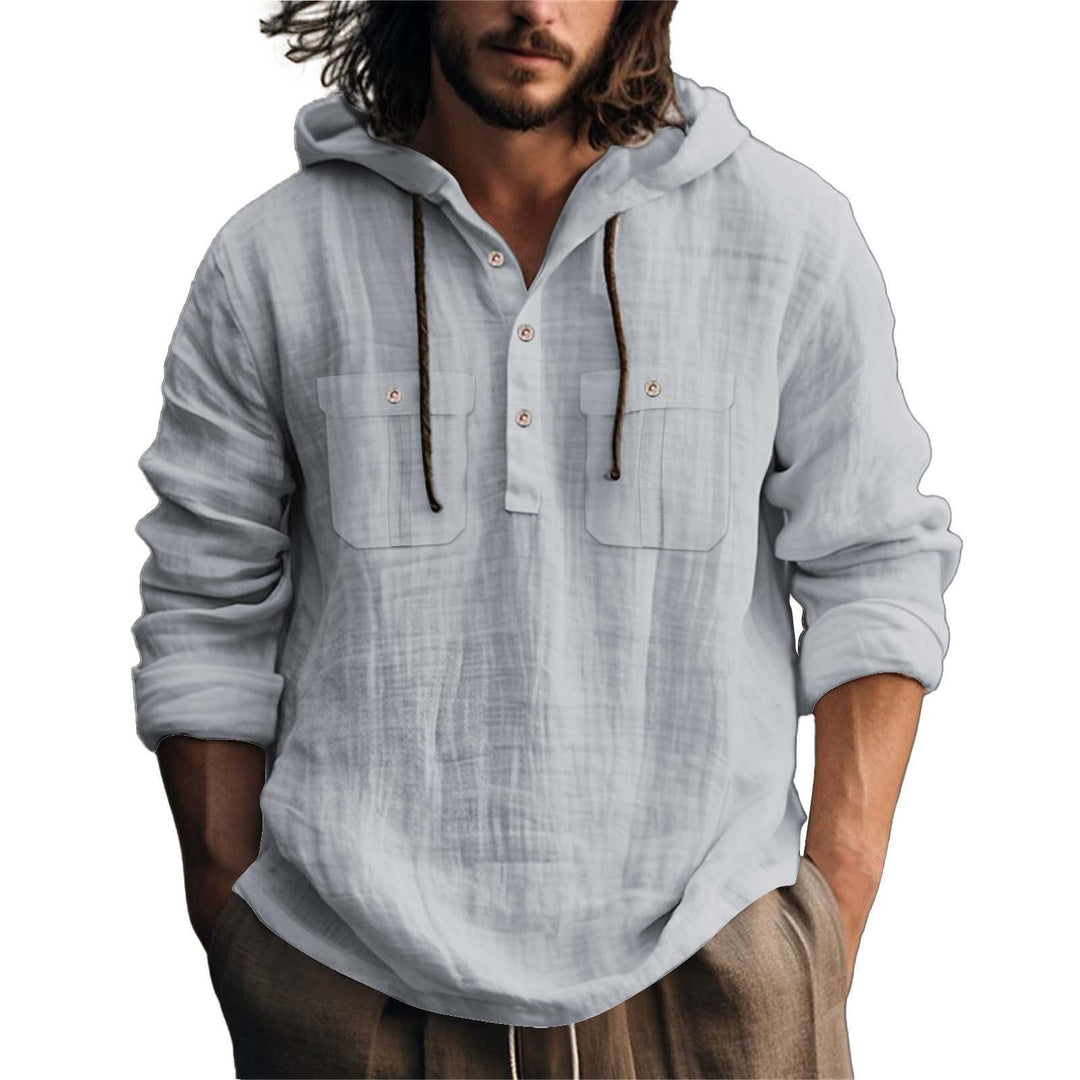 Men's hooded shirt with practical pockets and stylish button placket design Lisslune