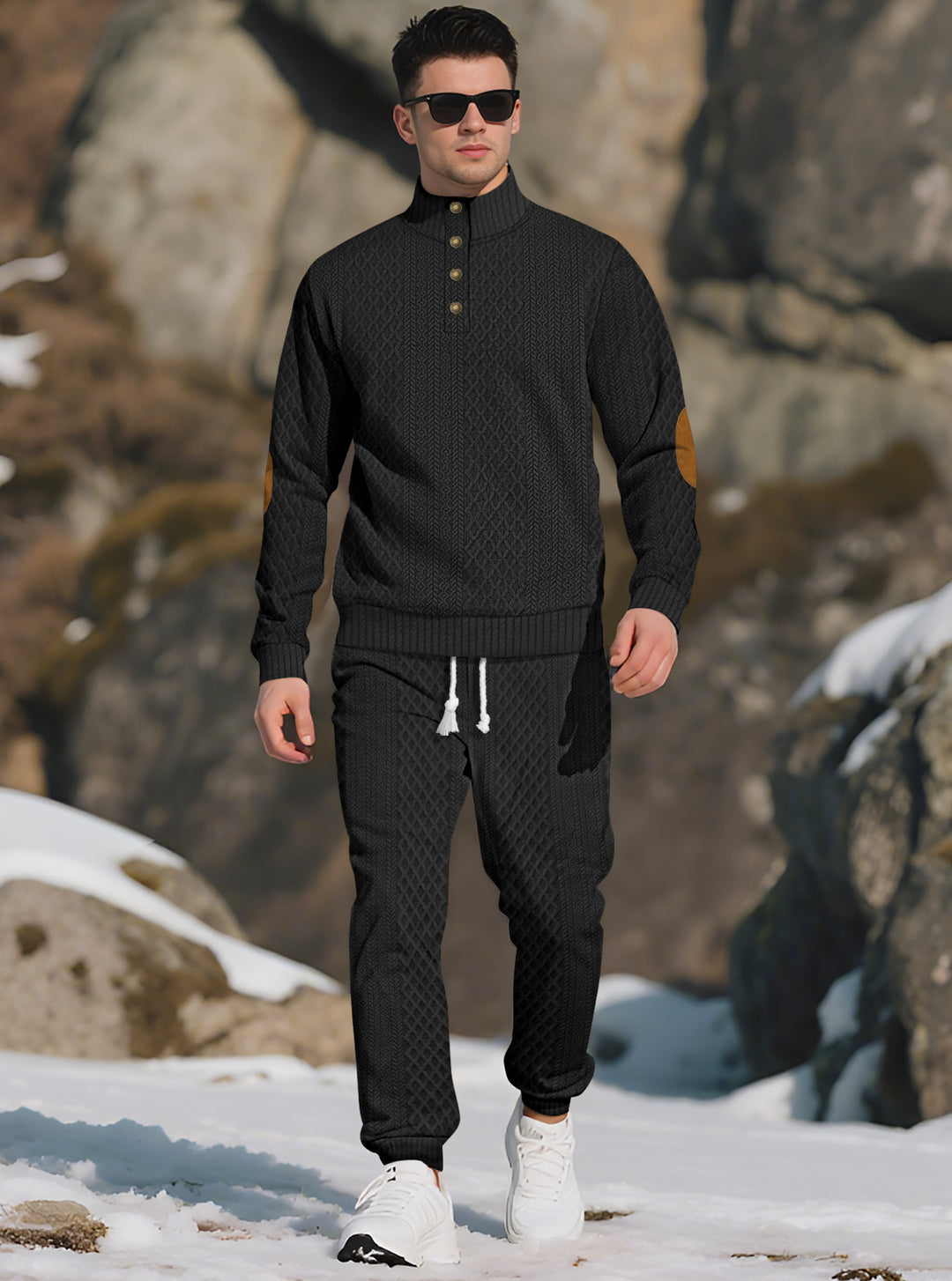 Men's Comfortable Knit Sweater with Stand-Up Collar and Trendy Buttons Lisslune