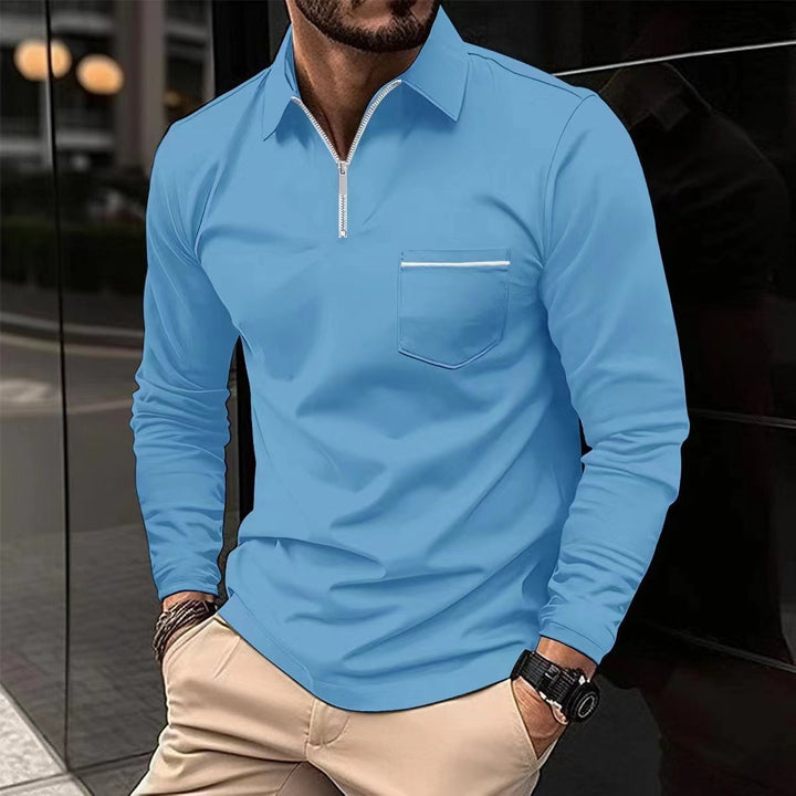 Men's Long Sleeve Shirt with Zipper and Chest Pocket Lisslune