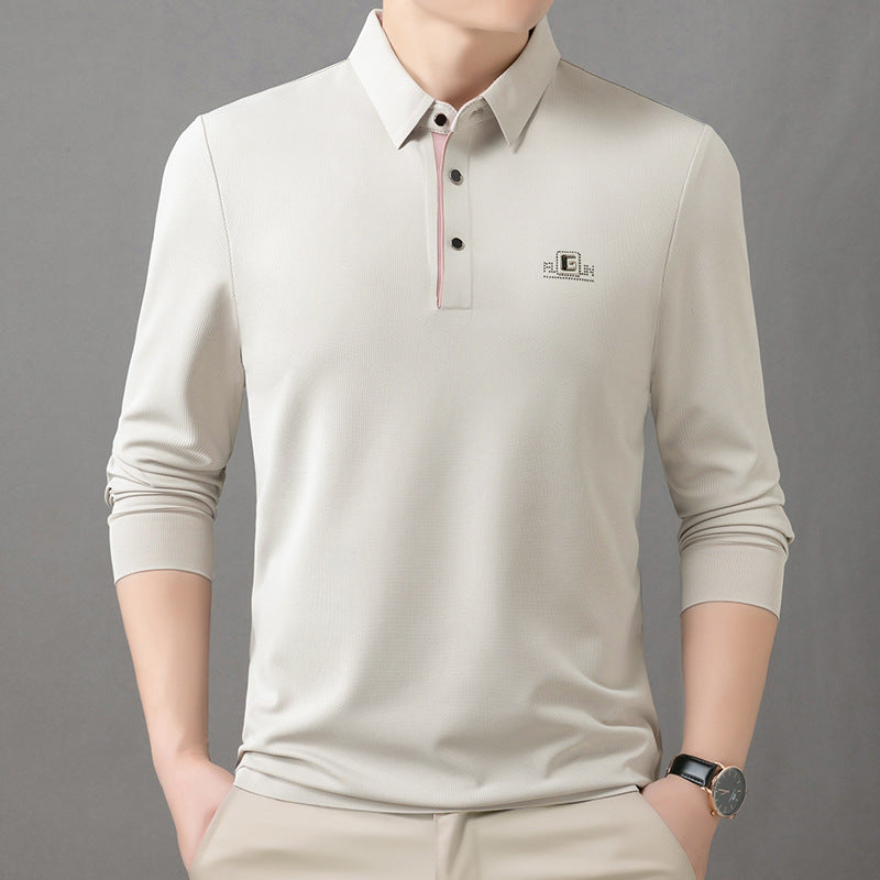 Men's Breathable Long Sleeve Polo Shirt with Modern Collar Lisslune