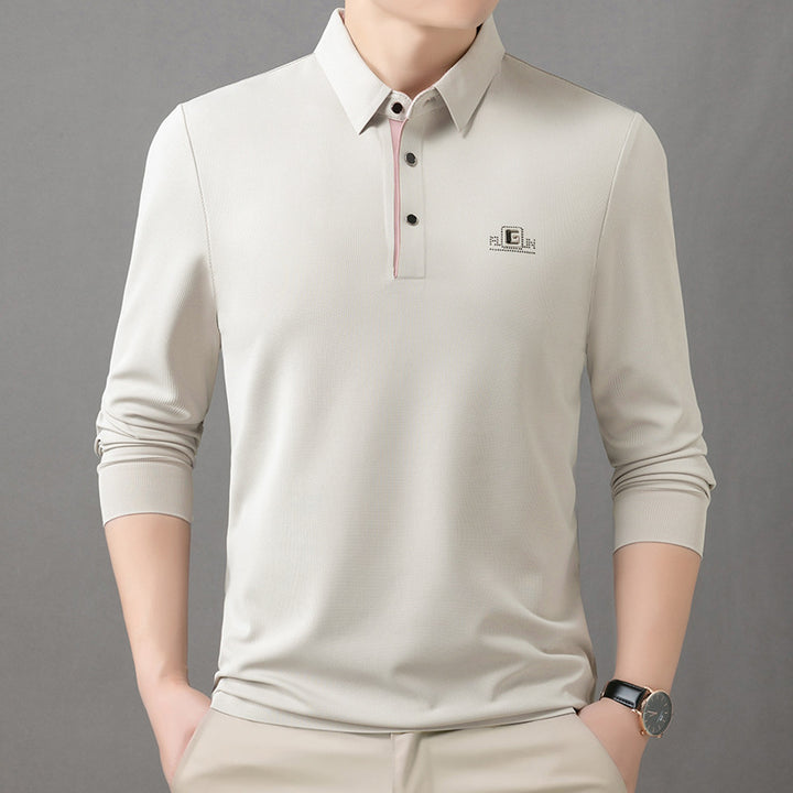 Men's Breathable Long Sleeve Polo Shirt with Modern Collar Lisslune