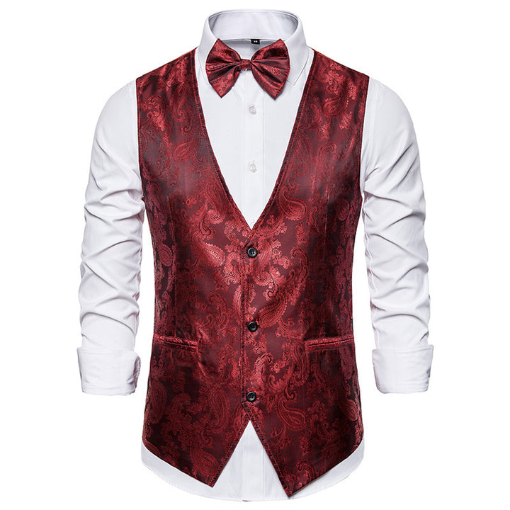 Men's Noble Vest with Floral Pattern and Matching Bowtie Lisslune