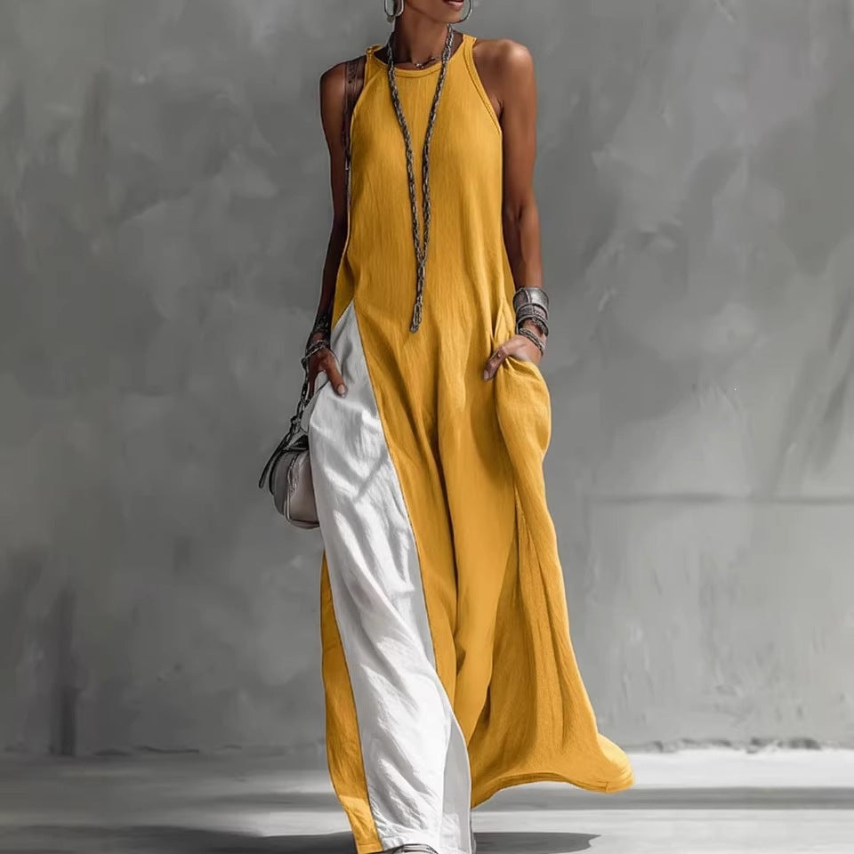 Women Casual Maxi Dress with Asymmetrical Cut and Deep Back Neckline Lisslune