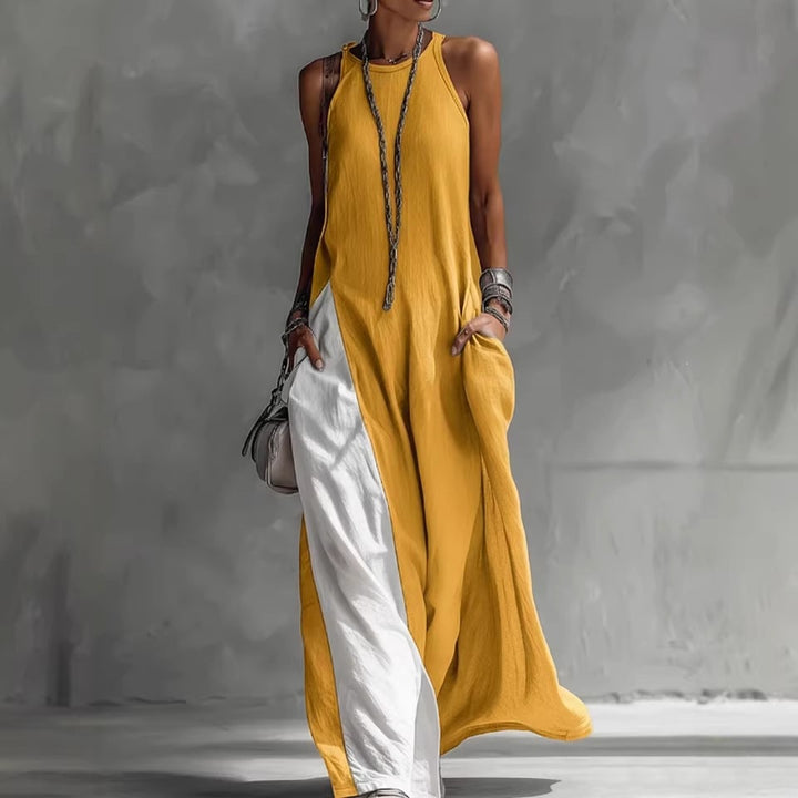 Women Casual Maxi Dress with Asymmetrical Cut and Deep Back Neckline Lisslune