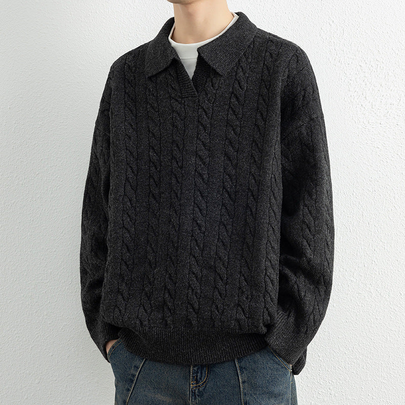 Men's knit sweater with nautical cable pattern and classic collar Lisslune