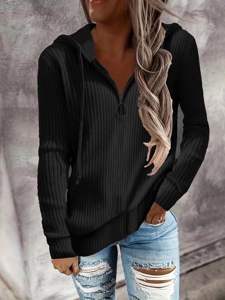 Damen Hoodie mit Reißverschluss und Lässigem Rippenstrickdesign Lisslune