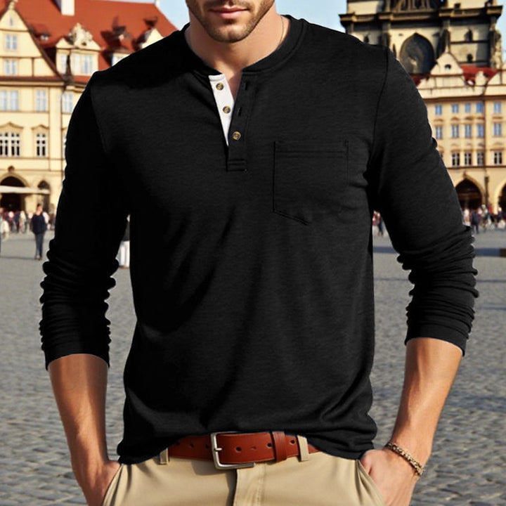 Men's Long Sleeve Shirt with Button Placket and Practical Chest Pocket Lisslune