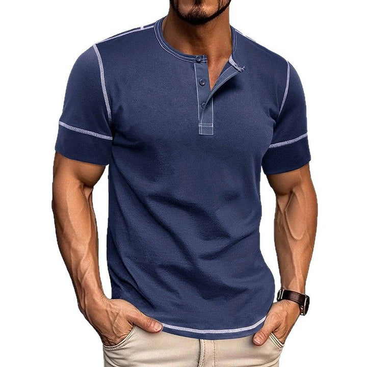 Men's short-sleeve shirt with modern Henley collar and stylish contrast stitching Lisslune