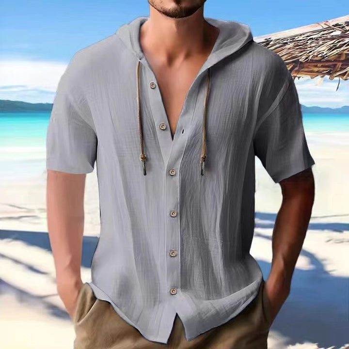 Men's casual short-sleeve shirt with hood Lisslune