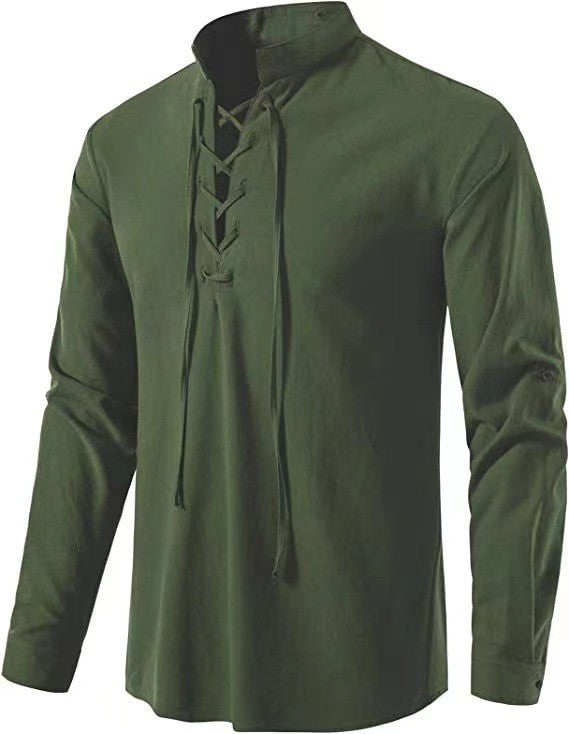 Men's long-sleeve shirt with fashionable drawstring Lisslune
