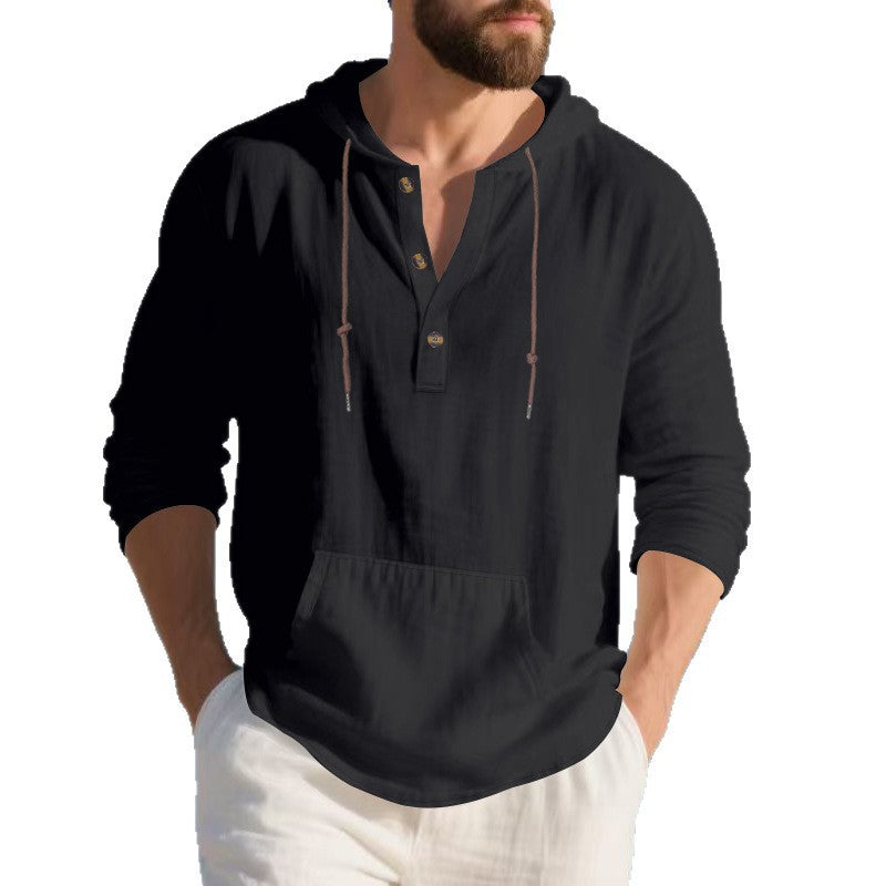 Men's casual hooded top with button placket and practical kangaroo pocket Lisslune