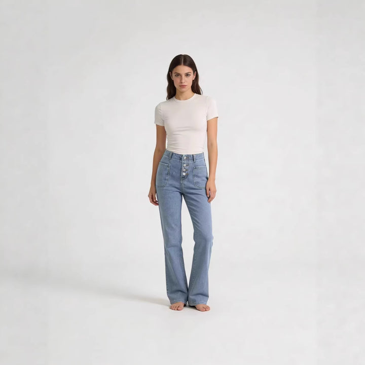 Women's Bootcut Jeans with High Waist and Button Closure Lisslune