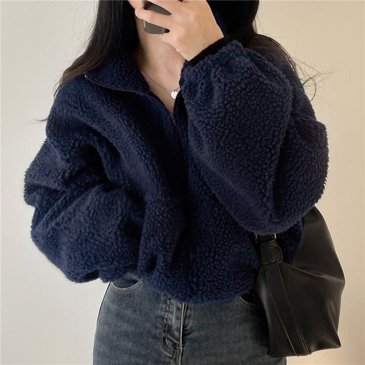 Women's cozy fleece jacket with high collar and zipper Lisslune