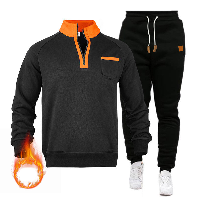 Men's sweatshirt and jogging pants set with modern stand-up collar and practical chest pocket Lisslune