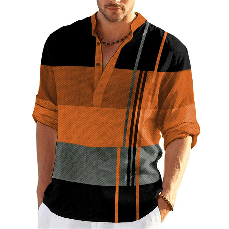 Men's casual long sleeve shirt with button placket and textured surface Lisslune