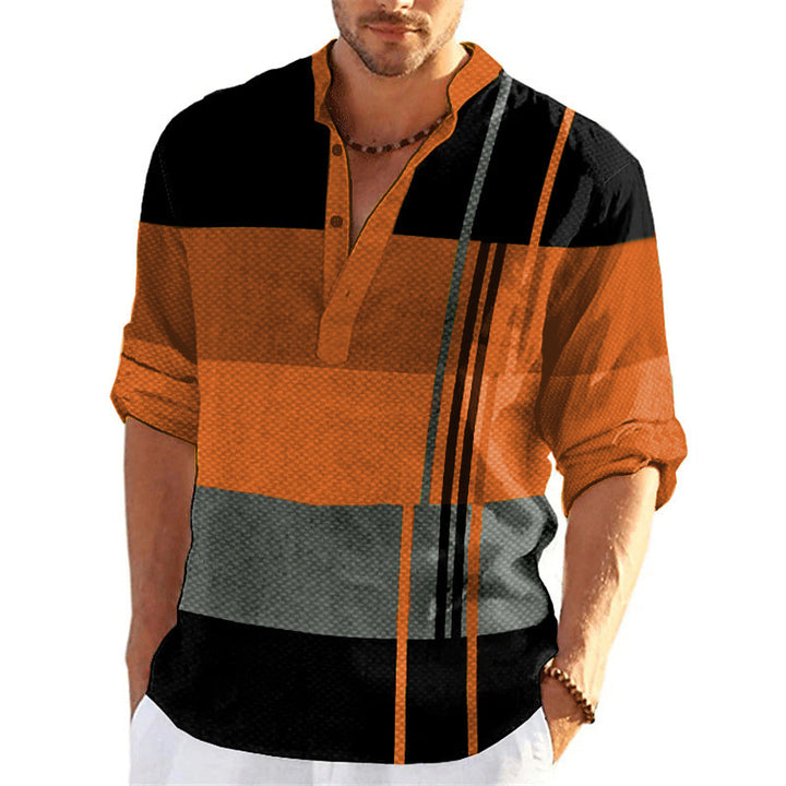 Men's casual long sleeve shirt with button placket and textured surface Lisslune