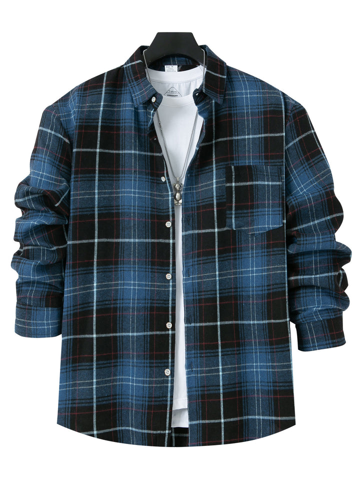 Men's Checkered Flannel Shirt with Chest Pocket and Comfortable Fit Lisslune
