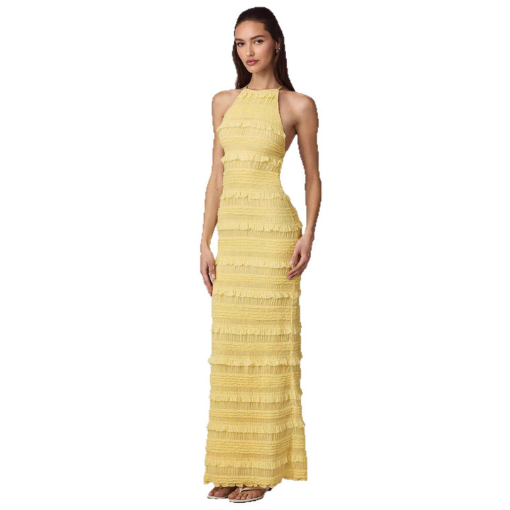 Ladies Maxi Dress with fringed design and elegant halterneck Lisslune