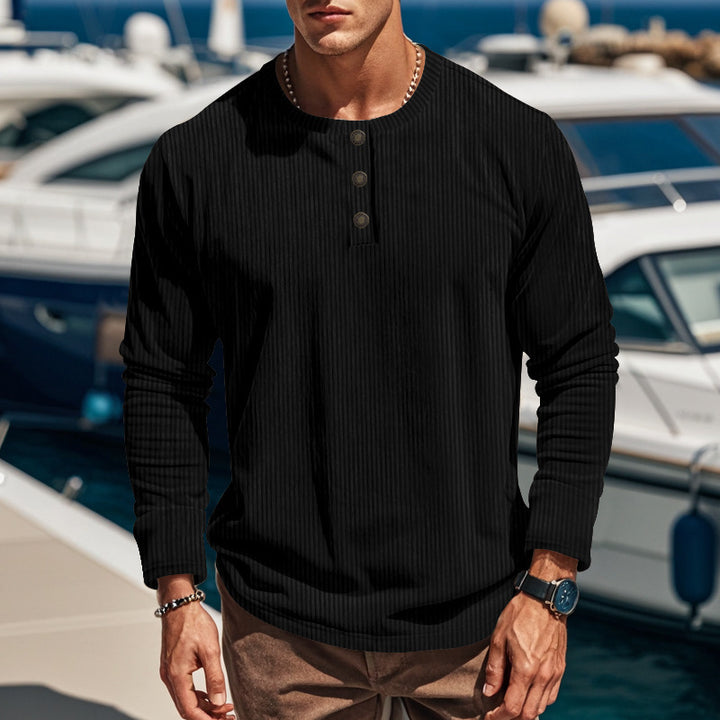 Men's Long Sleeve Henley Shirt with Textured Design Lisslune