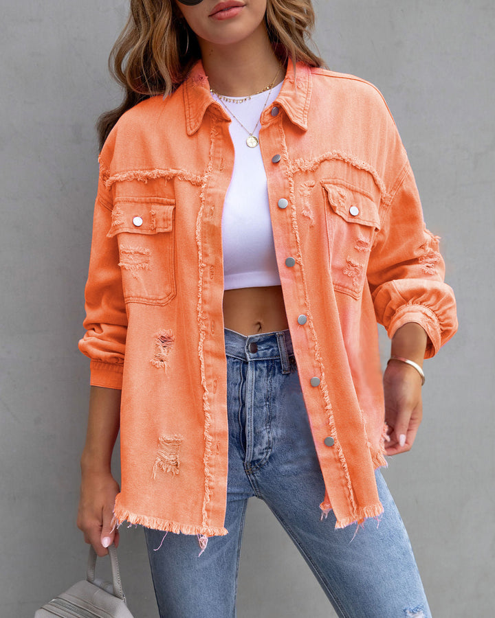 Women's denim jacket in a casual oversized cut with frayed details Lisslune