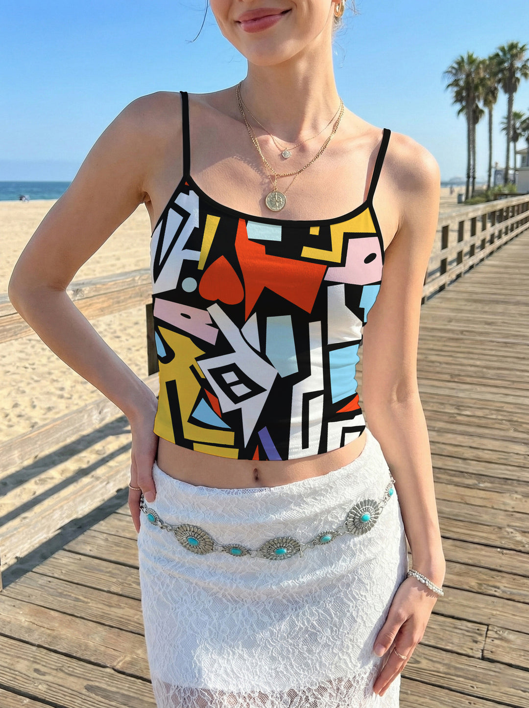 Women's crop top with floral pattern and adjustable straps Lisslune