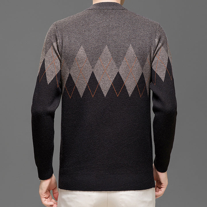 Men's Elegant Sweater with Modern Diamond Pattern and High Collar Lisslune