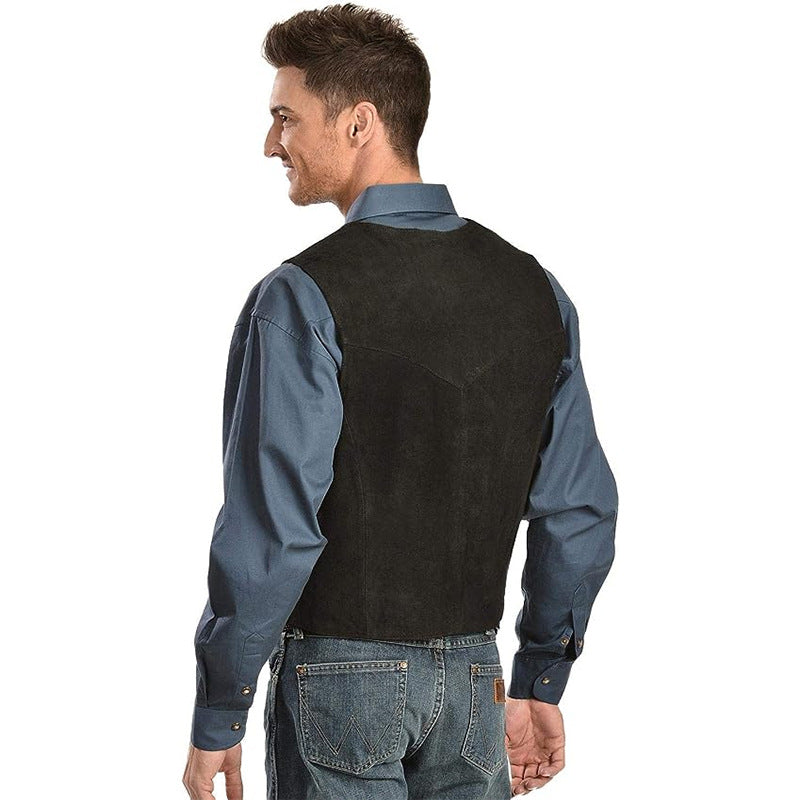 Men's Elegant Suede Vest with Practical Pockets and Classic Cut Lisslune