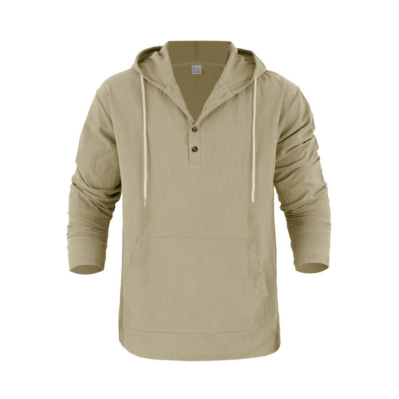 Men's casual hoodie with button placket and kangaroo pocket Lisslune