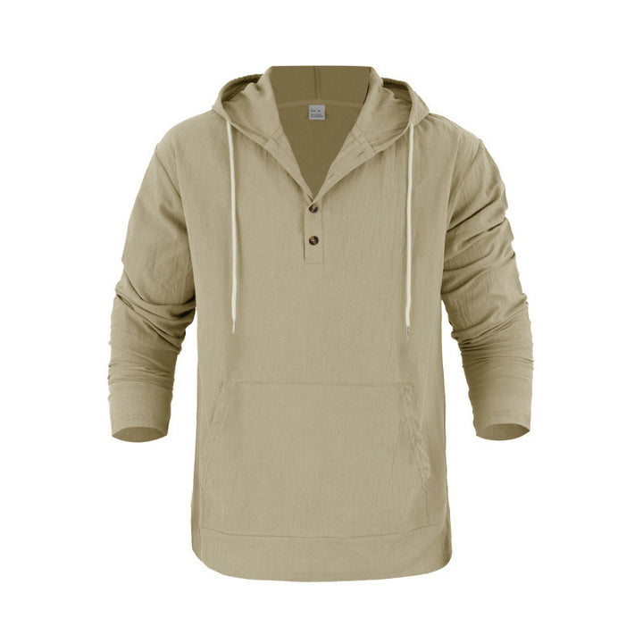 Men's casual hoodie with button placket and kangaroo pocket Lisslune