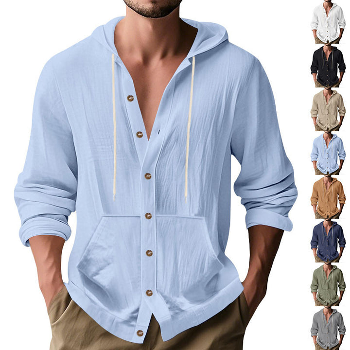 Men's casual hooded sweatshirt with button placket and practical side pockets Lisslune