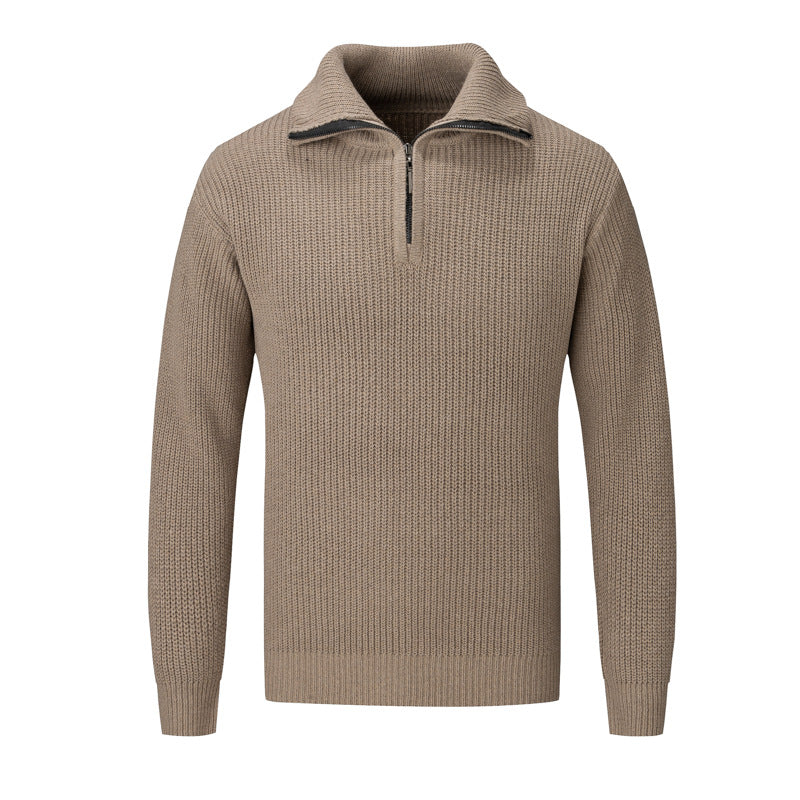 Men's Fashionable Knit Pullover with Half Zipper and Textured Design Lisslune