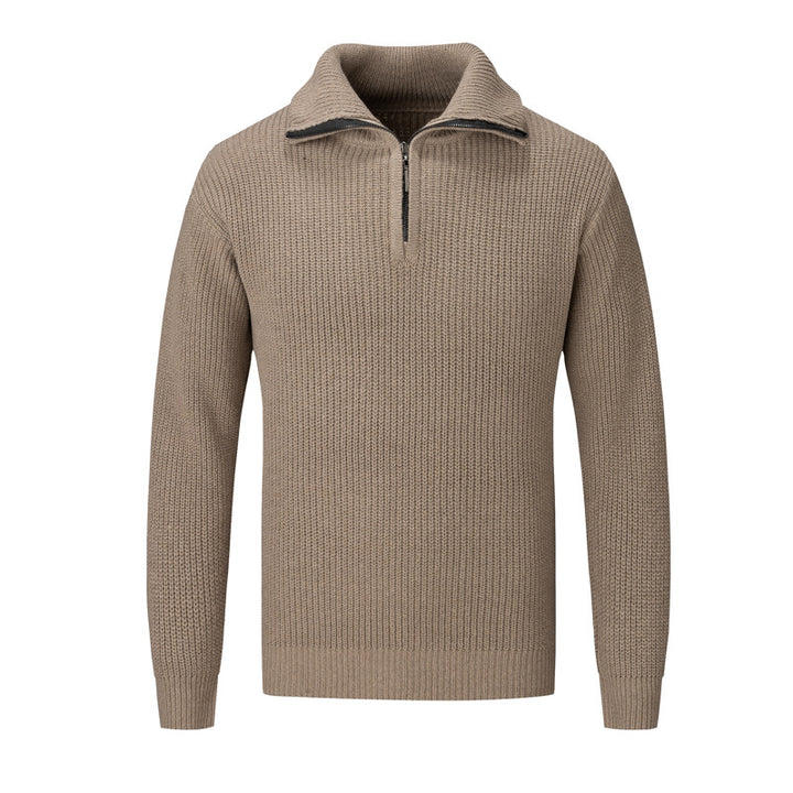 Men's Fashionable Knit Pullover with Half Zipper and Textured Design Lisslune