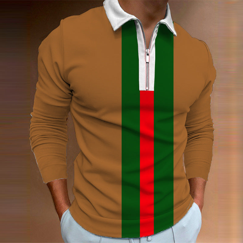 Men's Long Sleeve Tennis Top with Modern Zipper and Eye-Catching Color Block Lisslune