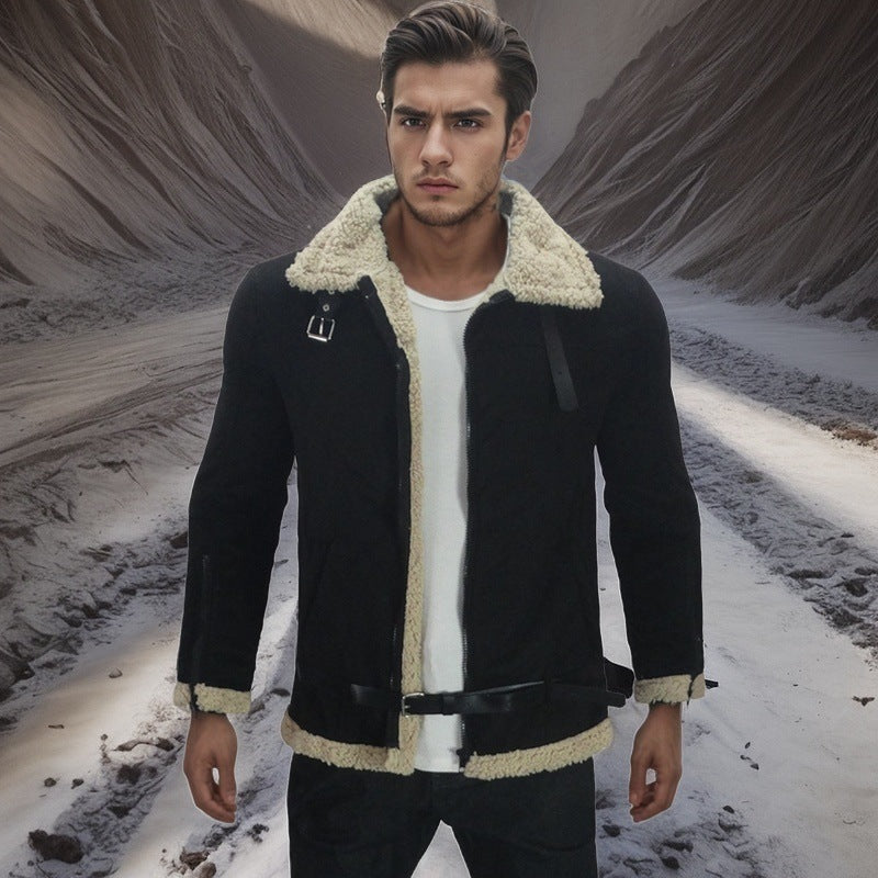 Men's sheepskin jacket with modern cut and detachable hood Lisslune