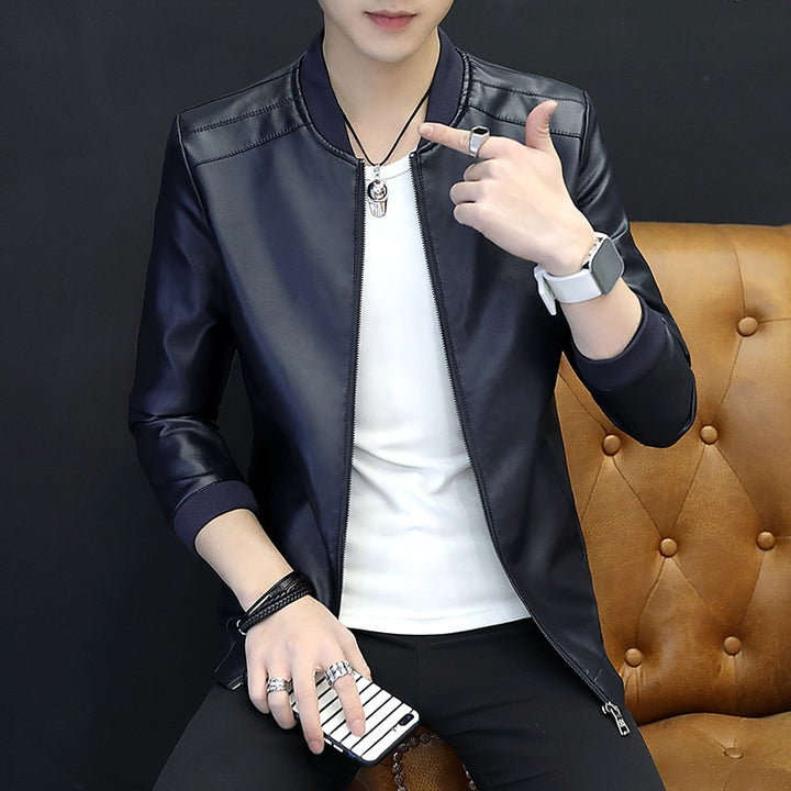 Men's fashionable synthetic leather jacket with sporty cut and practical zippered pockets Lisslune