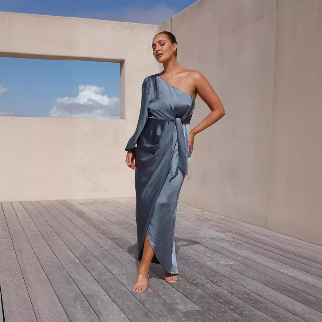 Ladies wrap dress with asymmetric design and elegant waist belt Lune London