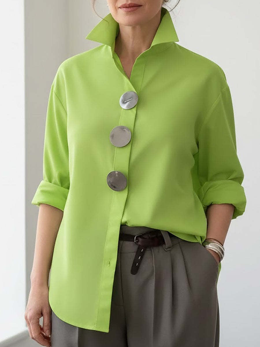 Women's stylish shirt with large button details and a chic standing collar Lisslune